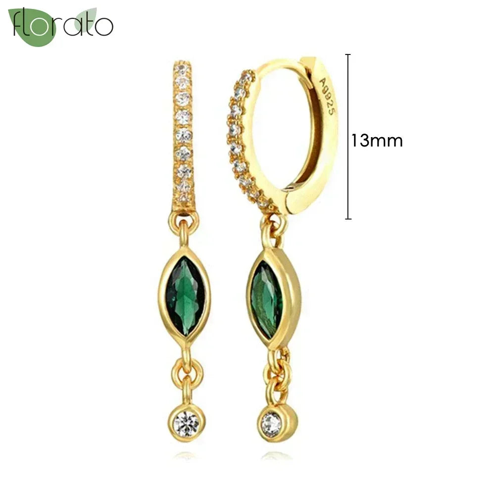 925 Sterling Silver Green Crystal CZ Hoop Earrings for Women | 2023 Luxury Gold Small Huggie Earrings | Fashion Piercing Jewelry - Floq & Raman