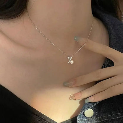 100% love s925 sterling silver percentage symbol necklace female special-interest Design shell pearls short pearl necklace - Floq & Raman