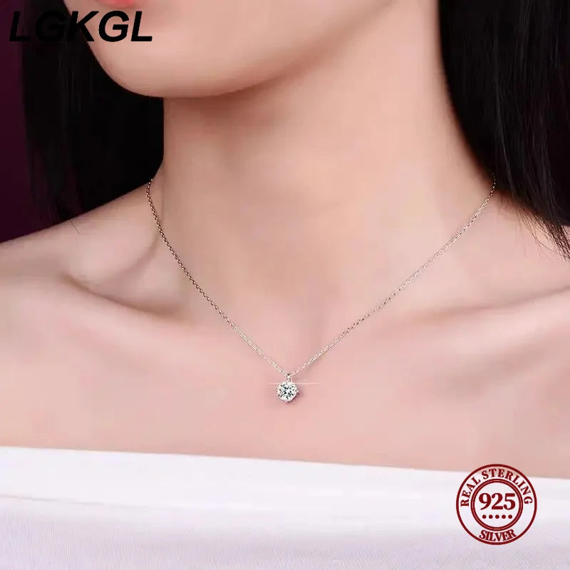 Simple Trendy Crystal Zircon Rhinestone Pendant Necklace For Women Charm White Gold Color Clavicle Chain Necklack WeddingJewelry - Floq & Raman