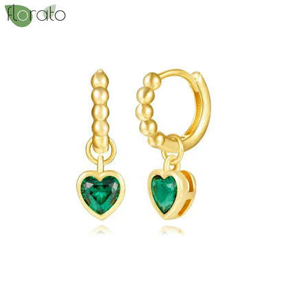 925 Sterling Silver Green Crystal CZ Hoop Earrings for Women | 2023 Luxury Gold Small Huggie Earrings | Fashion Piercing Jewelry - Floq & Raman