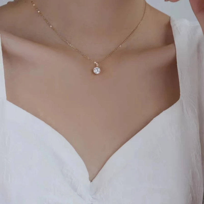 100% 925 Sterling Silver Geometric Zircon Pendant Necklace Women Fashion Elegant Party Jewelry Accessories - Floq & Raman