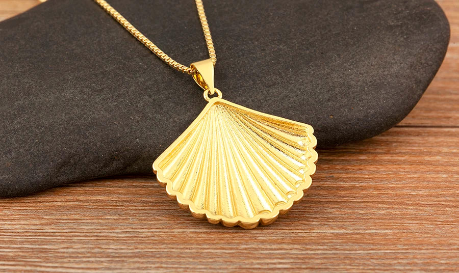 New Fashion Lucky Shell Shape Inlaid Pearl Crystal Zircon Pendant Necklace For Women Female 4 Styles Choice Jewelry Gifts - Floq & Raman