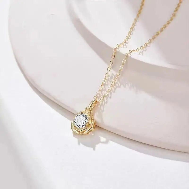 Real 925 Sterling Silver 14k Gold Zircon Flower Pendant Choker Necklace For Women Cute Plant Fine Jewelry Accessories - Floq & Raman