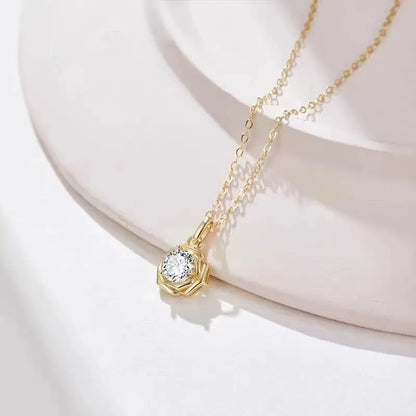 Real 925 Sterling Silver 14k Gold Zircon Flower Pendant Choker Necklace For Women Cute Plant Fine Jewelry Accessories - Floq & Raman