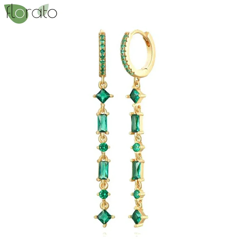 925 Sterling Silver Green Crystal CZ Hoop Earrings for Women | 2023 Luxury Gold Small Huggie Earrings | Fashion Piercing Jewelry - Floq & Raman