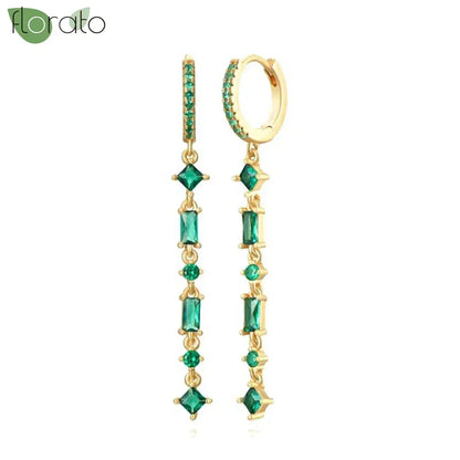 925 Sterling Silver Green Crystal CZ Hoop Earrings for Women | 2023 Luxury Gold Small Huggie Earrings | Fashion Piercing Jewelry - Floq & Raman