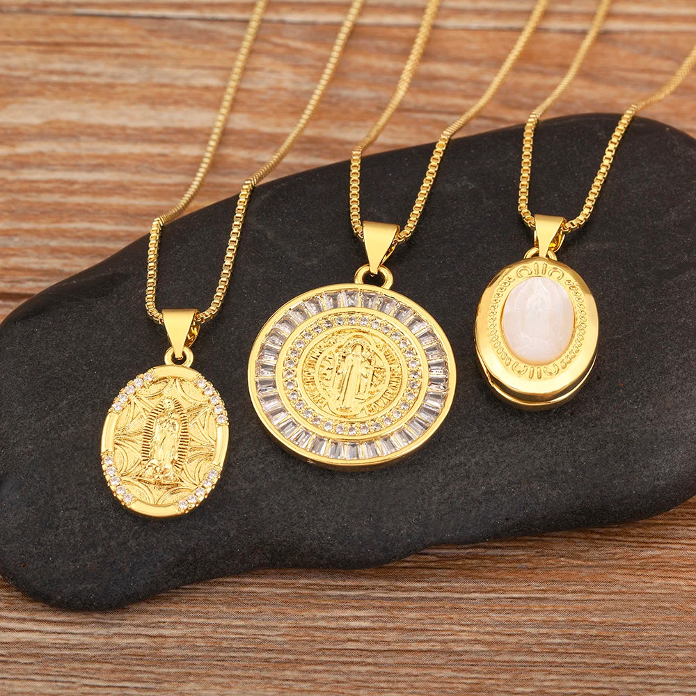 New Retro Oval/Round Shape Religious Style Zircon Flip Pendant Necklace For Female Male Lovers Photos Jewelry Accessories - Floq & Raman