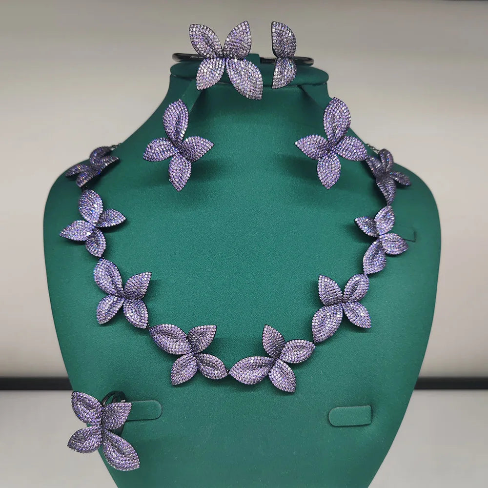 New Fashion African Multi Flowers Dubai Bridal Jewelry Set For Women Wedding Party Nigerian Choker Necklace Earring Set - Floq & Raman