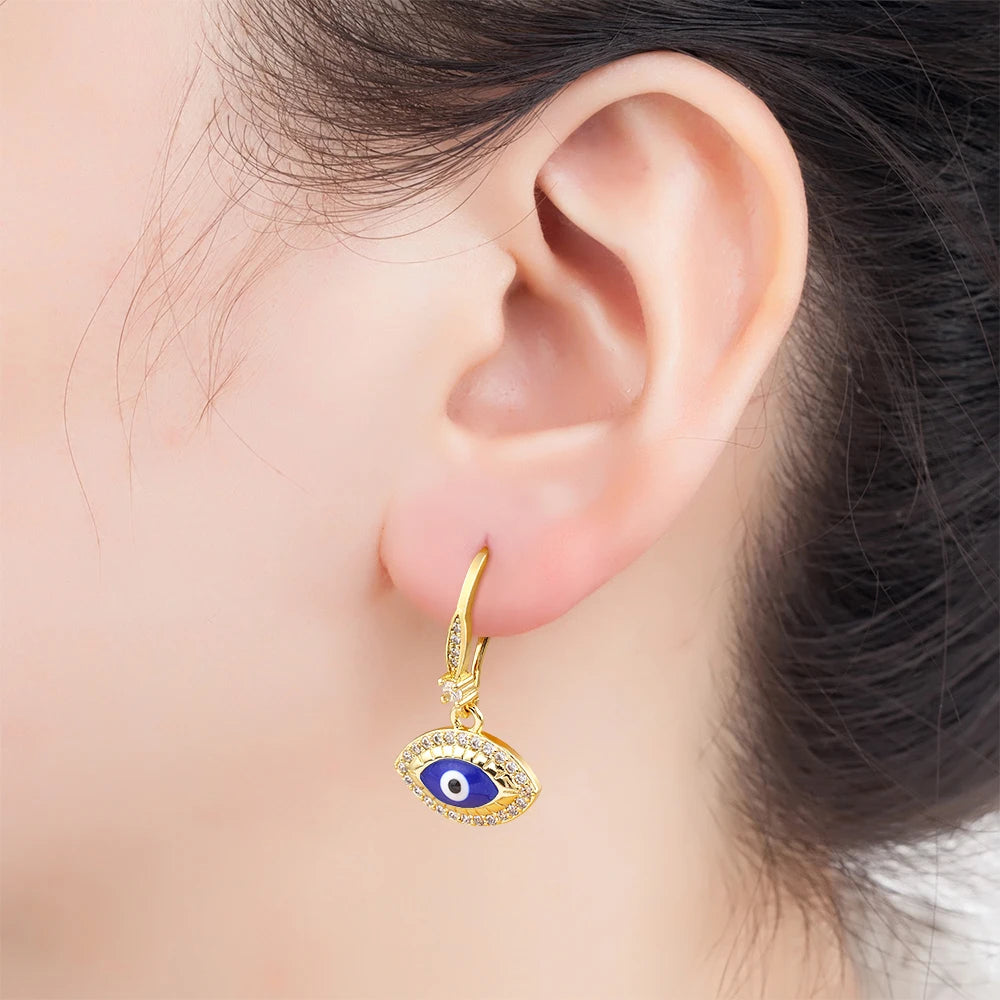 Nidin New Turkish Amulet Evil Eye Drop Earrings 4 Colors Lucky Charm Dangle Ear Hook Jewelry Birthday Wedding Gift Wholesale - Floq & Raman
