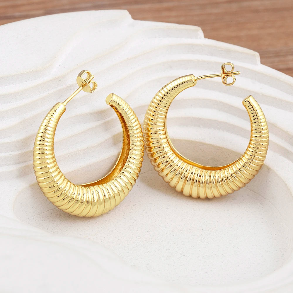 Top Quality 2 Colors Geometric Crescent Shape Adjustable Earrings Cubic Zirconia Women Retro Jewelry Classic Party Gift - Floq & Raman