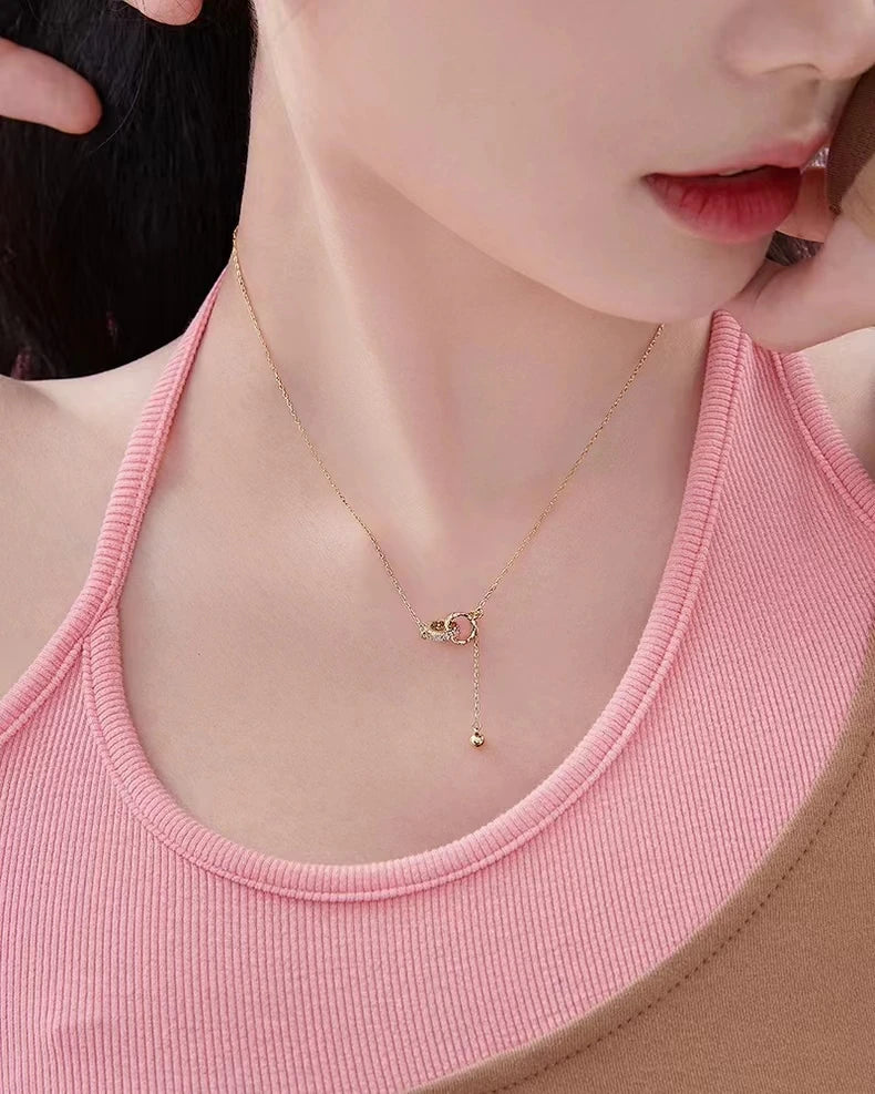 S925 sterling silver necklace double ring ring buckle tassel High sense affordable luxury fashion sweater chain - Floq & Raman