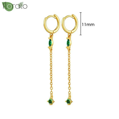 925 Sterling Silver Green Crystal CZ Hoop Earrings for Women | 2023 Luxury Gold Small Huggie Earrings | Fashion Piercing Jewelry - Floq & Raman