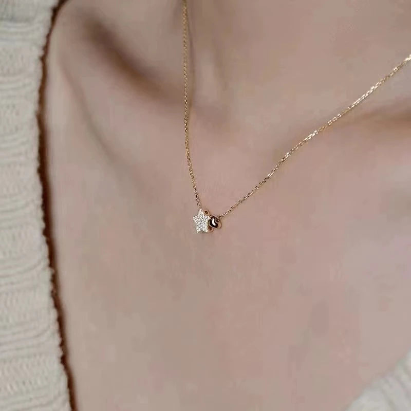Real 925 Sterling Silver Necklace Sweet Star Heart Pendant 18k Necklace For Women Wedding Statement Fine Jewelry - Floq & Raman