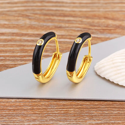 New Minimalist Candy Colors Enamel Round Hoop Earrings for Women Zircon Piercing Cartilage Huggie Ear Jewelry Wedding Gift - Floq & Raman