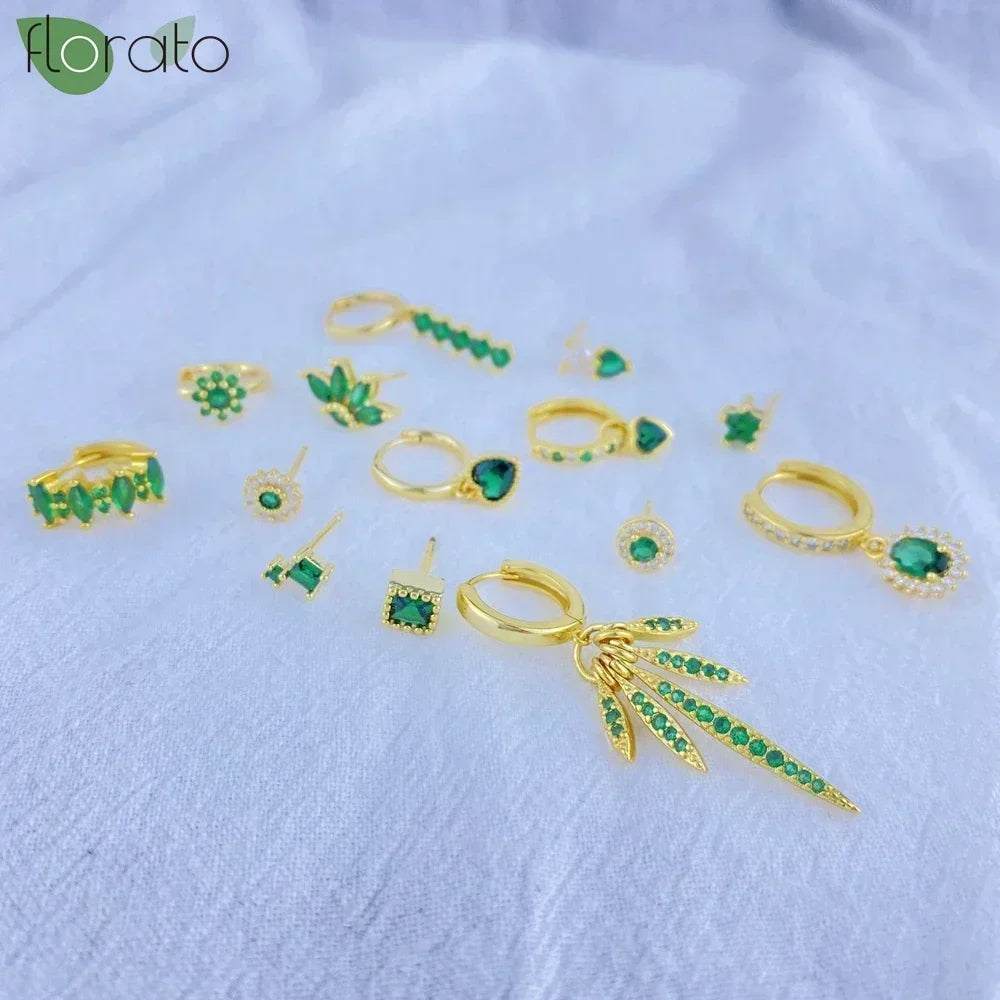 925 Sterling Silver Green Crystal CZ Hoop Earrings for Women | 2023 Luxury Gold Small Huggie Earrings | Fashion Piercing Jewelry - Floq & Raman