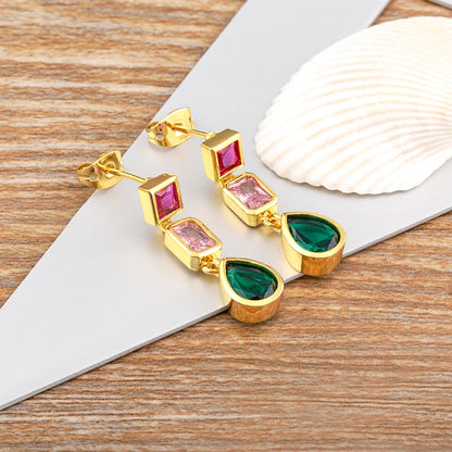 Trendy Dangle Drop Earrings for Women Colorful Color Rainbow Zircon Jewelry Accessories Fine Wedding Engagement Gift - Floq & Raman