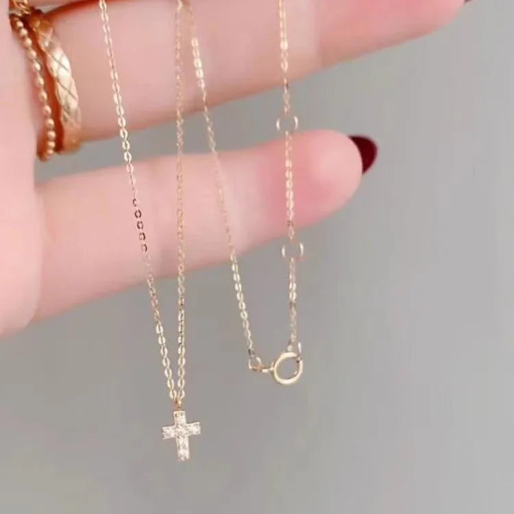 925 sterling silver cross necklace with 14k gold plated simple mini pendant clavicle chain versatile 2024 new style - Floq & Raman