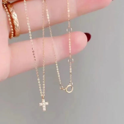 925 sterling silver cross necklace with 14k gold plated simple mini pendant clavicle chain versatile 2024 new style - Floq & Raman