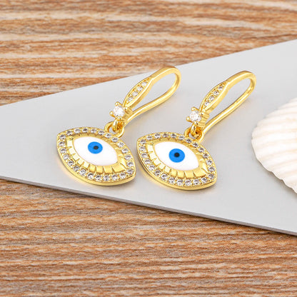 Nidin New Turkish Amulet Evil Eye Drop Earrings 4 Colors Lucky Charm Dangle Ear Hook Jewelry Birthday Wedding Gift Wholesale - Floq & Raman