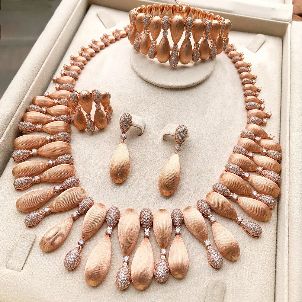 Luxury 4-Piece Knot & Ball African Jewelry Set for Women | Wedding, CZ Cubic Zirconia, Indian & Dubai Bridal Jewelry - Floq & Raman