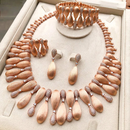 Luxury 4-Piece Knot & Ball African Jewelry Set for Women | Wedding, CZ Cubic Zirconia, Indian & Dubai Bridal Jewelry - Floq & Raman