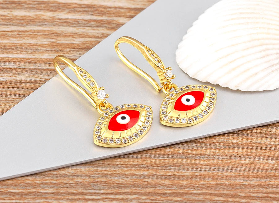 Nidin New Turkish Amulet Evil Eye Drop Earrings 4 Colors Lucky Charm Dangle Ear Hook Jewelry Birthday Wedding Gift Wholesale - Floq & Raman