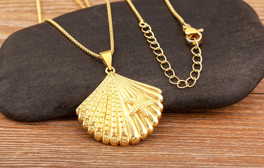 New Fashion Lucky Shell Shape Inlaid Pearl Crystal Zircon Pendant Necklace For Women Female 4 Styles Choice Jewelry Gifts - Floq & Raman