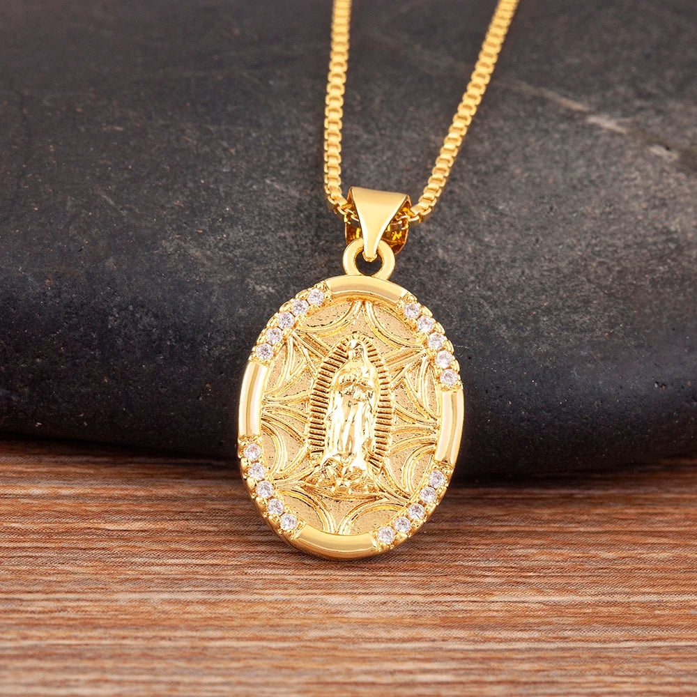 New Retro Oval/Round Shape Religious Style Zircon Flip Pendant Necklace For Female Male Lovers Photos Jewelry Accessories - Floq & Raman