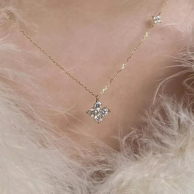 S925 Silver Twin Four-leaf Clover Necklace 18K Gold Plated Luxury Lucky Grass Clavicle Chain for Women - Floq & Raman