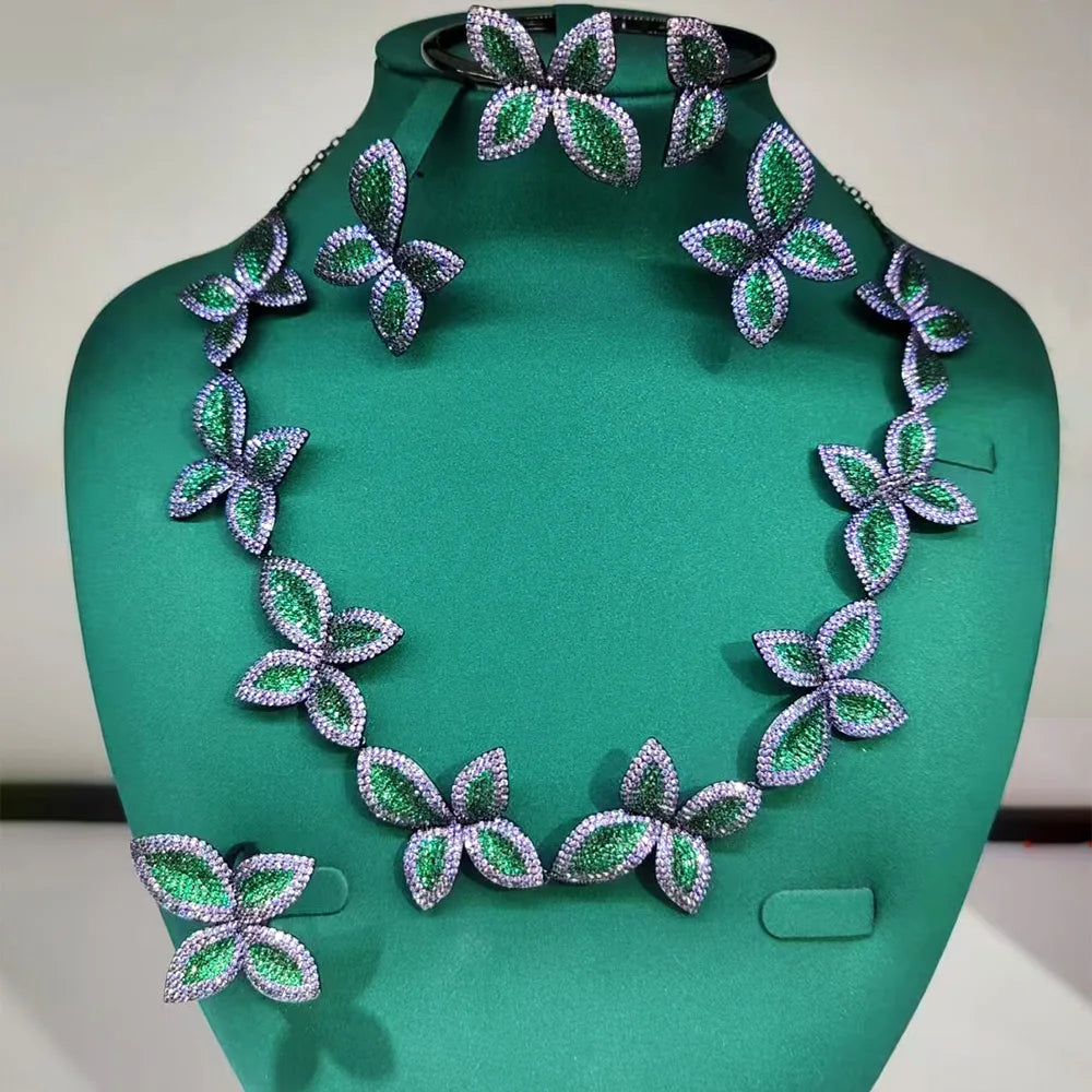 New Fashion African Multi Flowers Dubai Bridal Jewelry Set For Women Wedding Party Nigerian Choker Necklace Earring Set - Floq & Raman