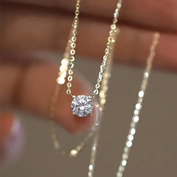 925 Sterling Silver 18k Gold Plated Necklaces Versatile Single Sparkling 6mm Zircon Clavicle Chain Female Wedding collars - Floq & Raman
