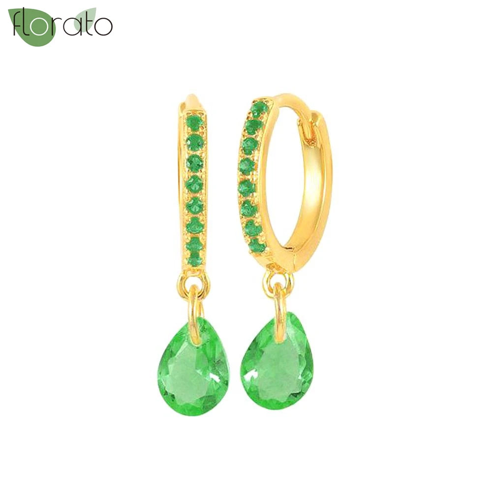 925 Sterling Silver Green Crystal CZ Hoop Earrings for Women | 2023 Luxury Gold Small Huggie Earrings | Fashion Piercing Jewelry - Floq & Raman