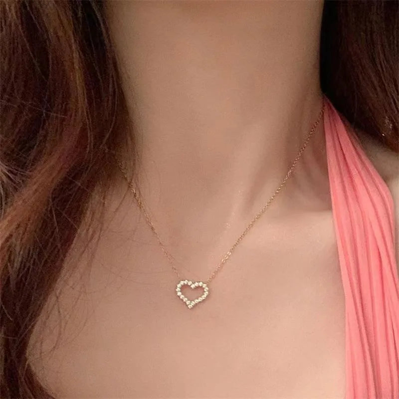 925 Sterling Silver Full Zircon Hollow Heart Pendant Necklaces for Women Party Cute Fine Jewelry Minimalist Accessories - Floq & Raman