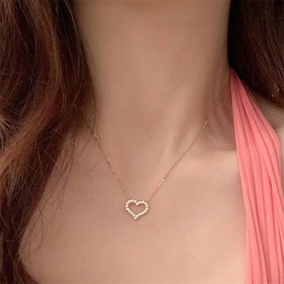 925 Sterling Silver Full Zircon Hollow Heart Pendant Necklaces for Women Party Cute Fine Jewelry Minimalist Accessories - Floq & Raman