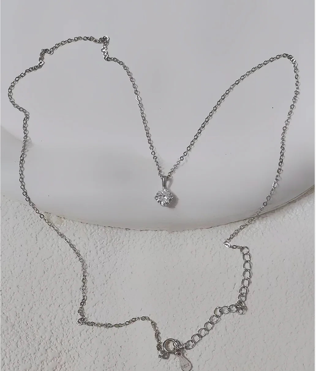 100% 925 Sterling Silver Geometric Zircon Pendant Necklace Women Fashion Elegant Party Jewelry Accessories - Floq & Raman