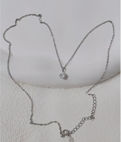 100% 925 Sterling Silver Geometric Zircon Pendant Necklace Women Fashion Elegant Party Jewelry Accessories - Floq & Raman