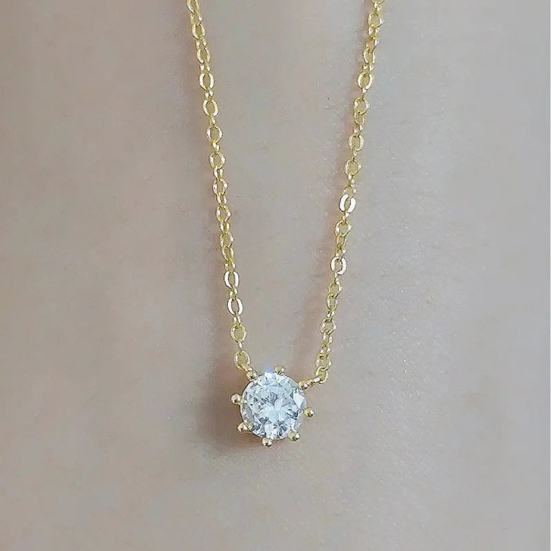 925 Sterling Silver 18k Gold Plated Necklace Versatile Single Sparkling Zircon Clavicle Chain for Women Wedding Jewelry - Floq & Raman