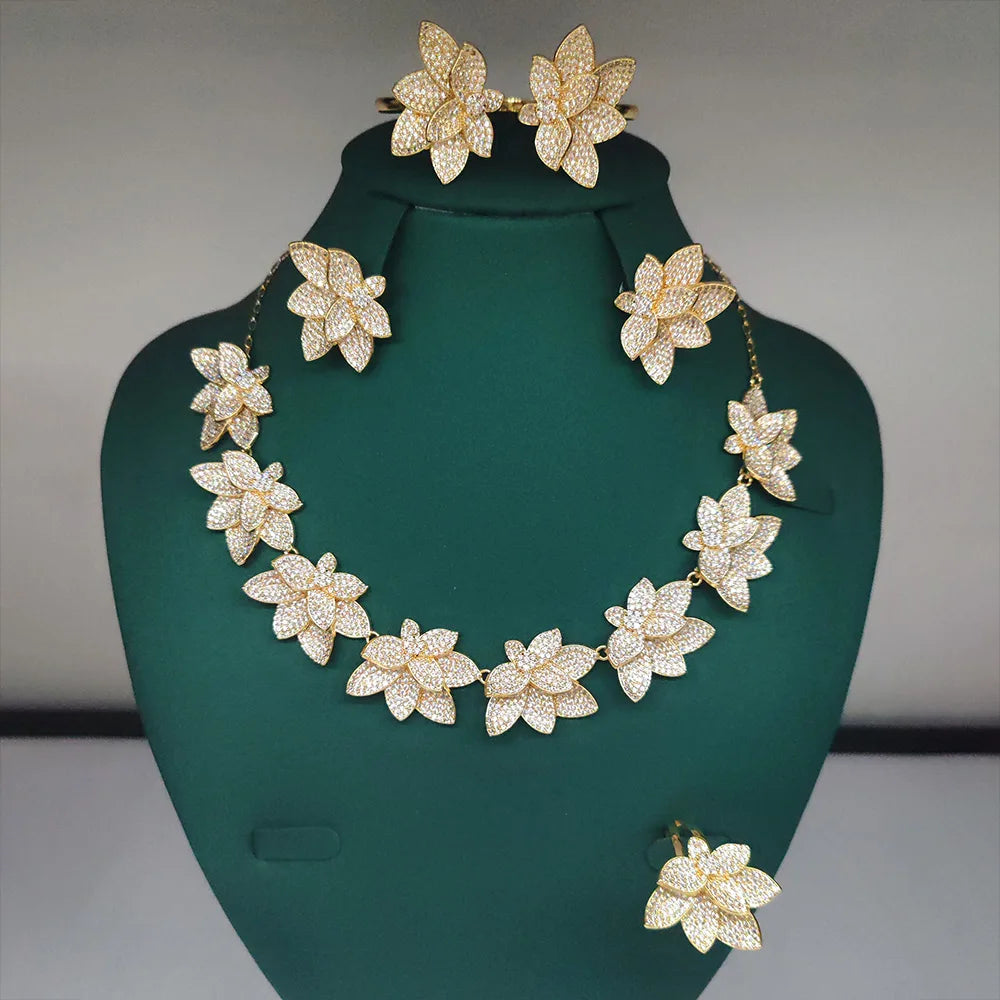 New Fashion African Multi Flowers Dubai Bridal Jewelry Set For Women Wedding Party Nigerian Choker Necklace Earring Set - Floq & Raman