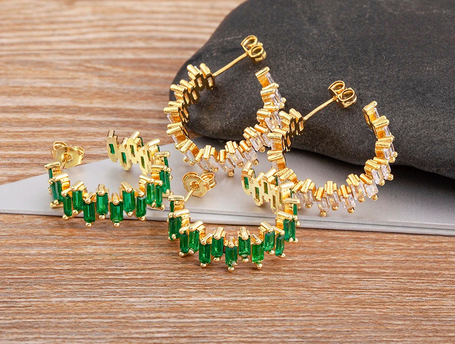 Fashion New Arrival Multicolor Gold Plated Earrings for Women Cubic Zirconia Wedding Female Jewelry Girl Friendship Gifts - Floq & Raman