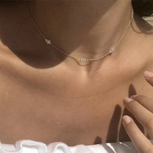 100% Sterling Silver 925 Necklace for Women 5A Zircon Bead 18K Gold Color Korea Clavicle Chain Necklace Trendy JEWELRY - Floq & Raman