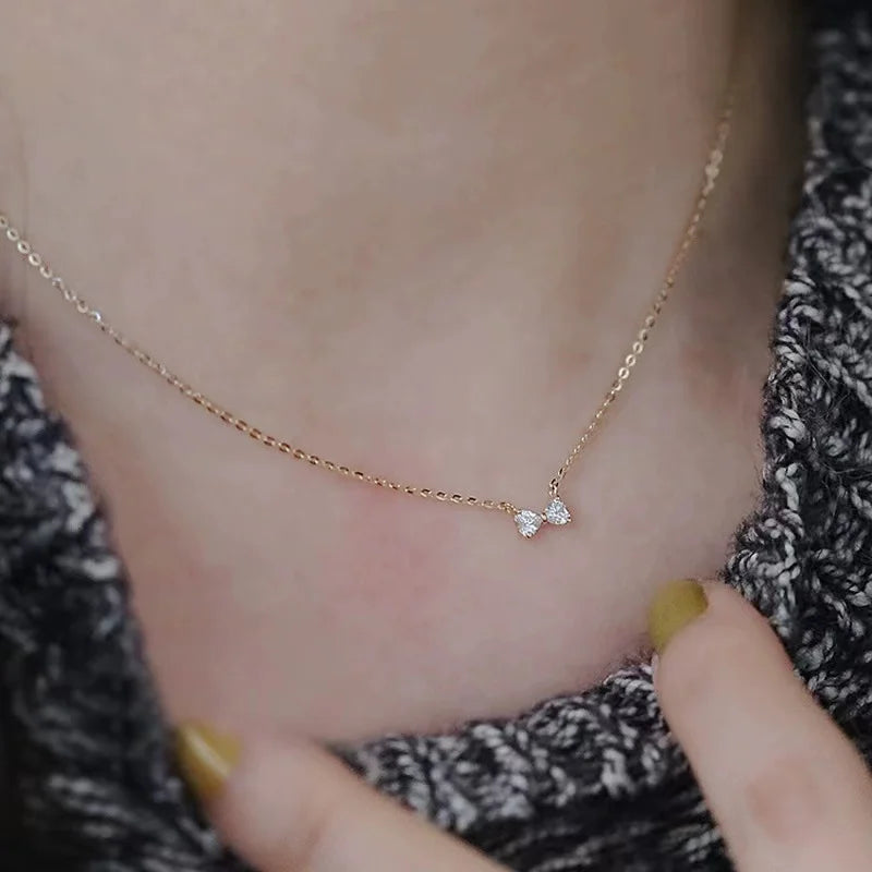 925 Sterling Silver Romantic 14k Gold Plated Shiny Zircon Bow Love Chain Necklace for Women Teen Charming Party Jewelry - Floq & Raman