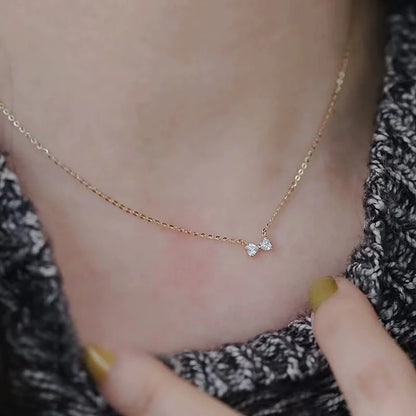 925 Sterling Silver Romantic 14k Gold Plated Shiny Zircon Bow Love Chain Necklace for Women Teen Charming Party Jewelry - Floq & Raman