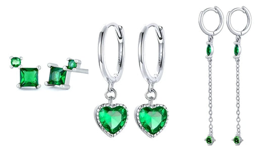 925 Sterling Silver Green Crystal CZ Hoop Earrings for Women | 2023 Luxury Gold Small Huggie Earrings | Fashion Piercing Jewelry - Floq & Raman