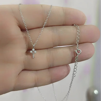 100% S925 Sterling Silver Plating 14K Gold Necklace for Women Zircon Key light luxury Mini Clavicle Chain - Floq & Raman