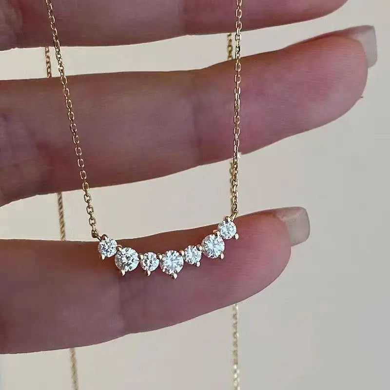S925 Sterling Silver Simple Pavé Crystal Sparkling Clavicle Chain Necklace Women Light Luxury Wedding Jewelry Accessories - Floq & Raman