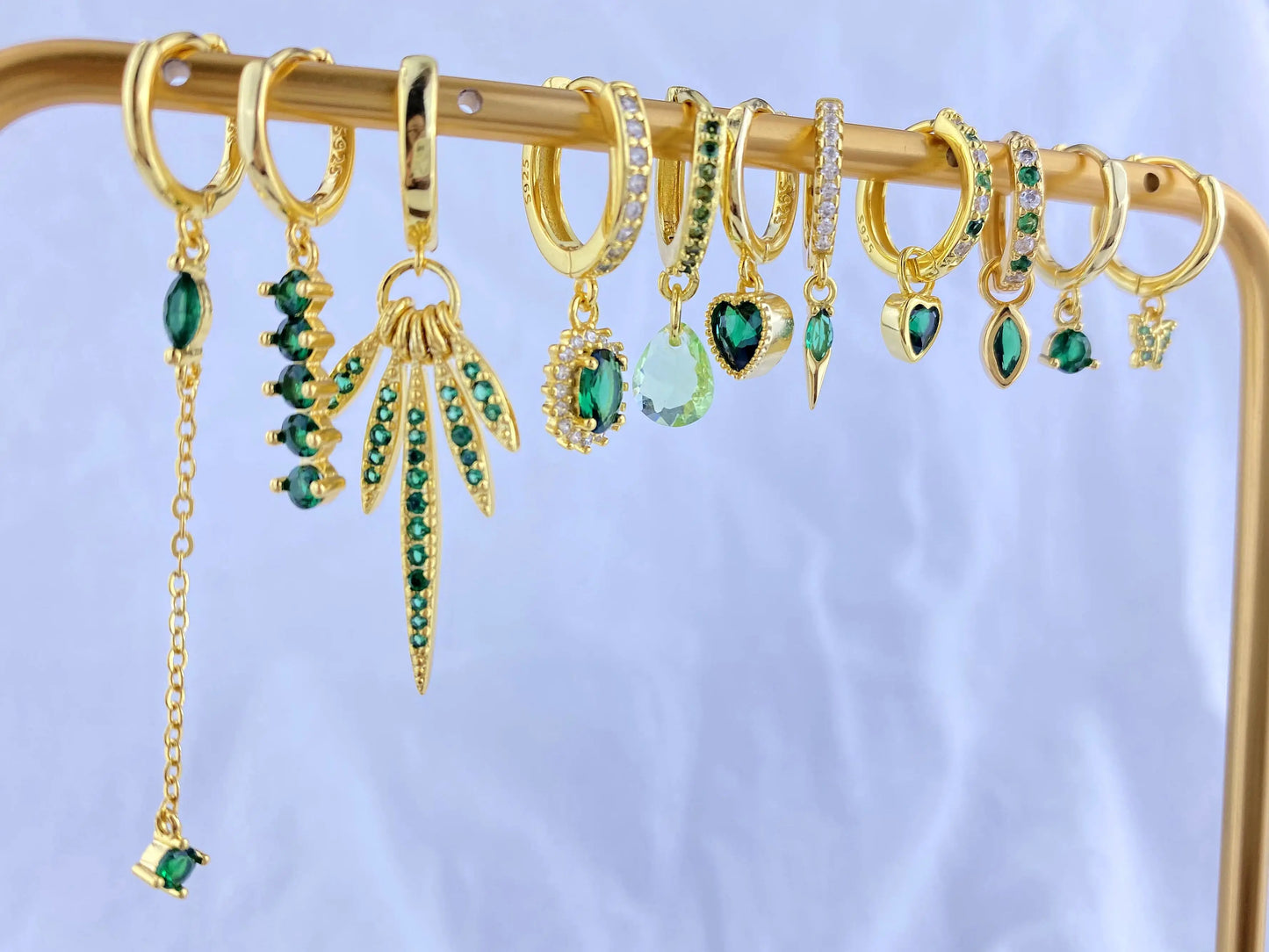 925 Sterling Silver Green Crystal CZ Hoop Earrings for Women | 2023 Luxury Gold Small Huggie Earrings | Fashion Piercing Jewelry - Floq & Raman