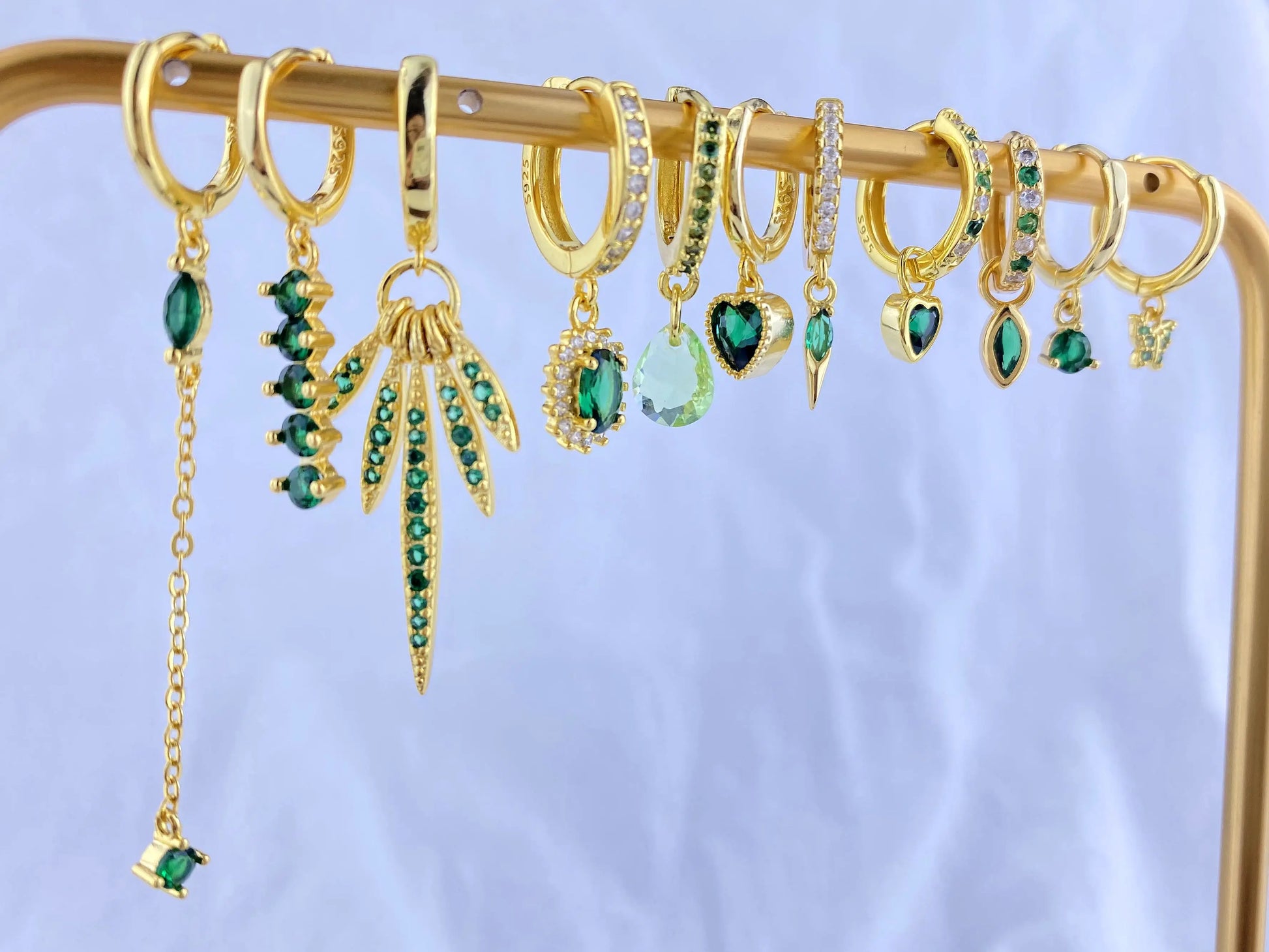 925 Sterling Silver Green Crystal CZ Hoop Earrings for Women | 2023 Luxury Gold Small Huggie Earrings | Fashion Piercing Jewelry - Floq & Raman