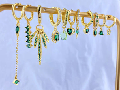 925 Sterling Silver Green Crystal CZ Hoop Earrings for Women | 2023 Luxury Gold Small Huggie Earrings | Fashion Piercing Jewelry - Floq & Raman