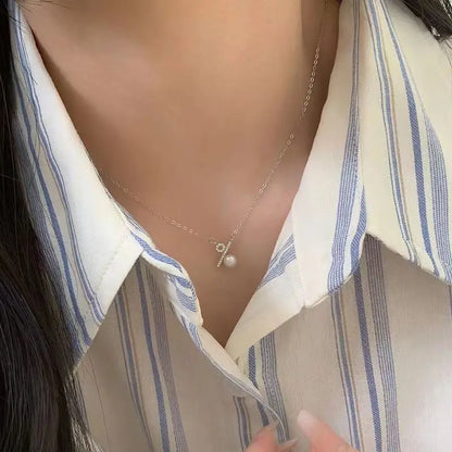 100% love s925 sterling silver percentage symbol necklace female special-interest Design shell pearls short pearl necklace - Floq & Raman