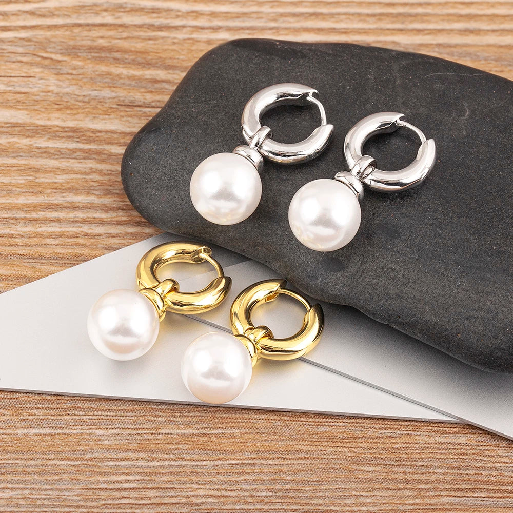 Fashion Gold/Silver Color Pearls Pendant Earrings For Women Fine Accessories Hoop Bohemia Ear Jewelry Wedding Gift - Floq & Raman